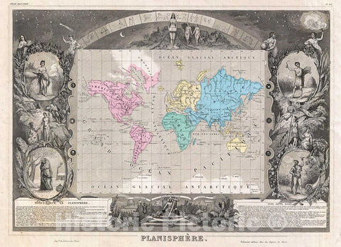 Historic Map : Levasseur Map of The World, Version 3, 1852, Vintage Wall Art