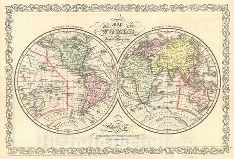 Historic Map : Desilver Map of The World, 1856, Vintage Wall Art