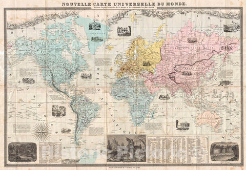 Historic Map : Delamarche Case Map of The World, 1859, Vintage Wall Art
