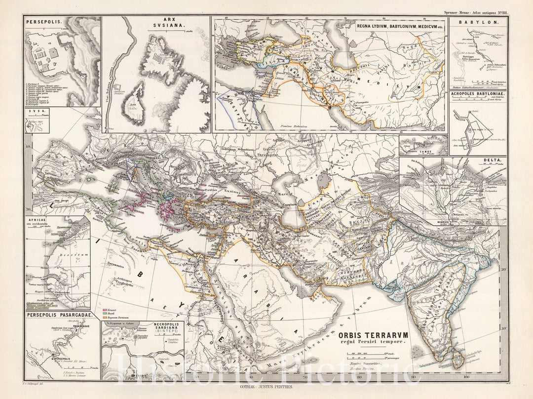 Historic Map : Spruner Map of The World Under The Persian Empire, 1865, Vintage Wall Art