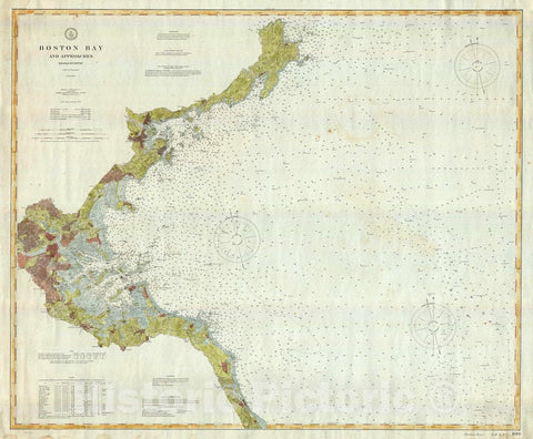 Historic Map : U. S. Coast Survey Chart or Map of Boston Bay, Massachusetts, 1905, Vintage Wall Art