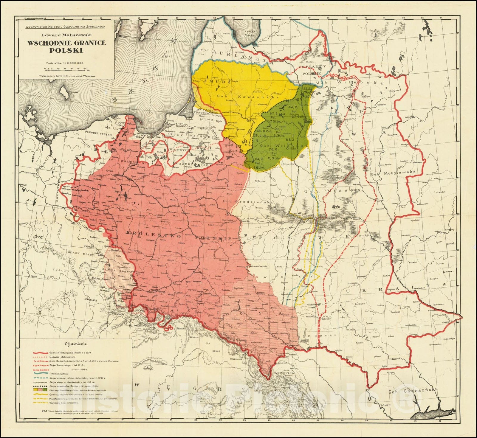 Historic Map : Wschodnie Granice Polski, 1920, Vintage Wall Art