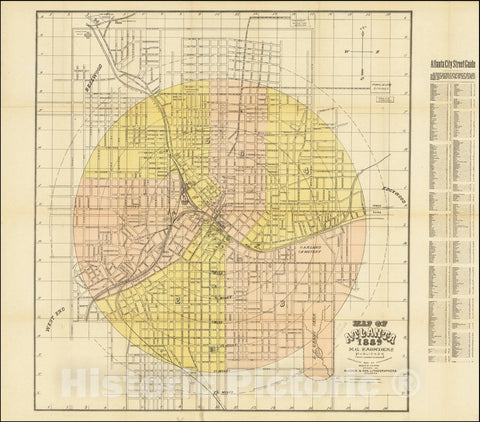Historic Map : Atlanta 1889 H.H. Saunders Publisher Office Chamber of Commerce,  1889, Vintage Wall Art