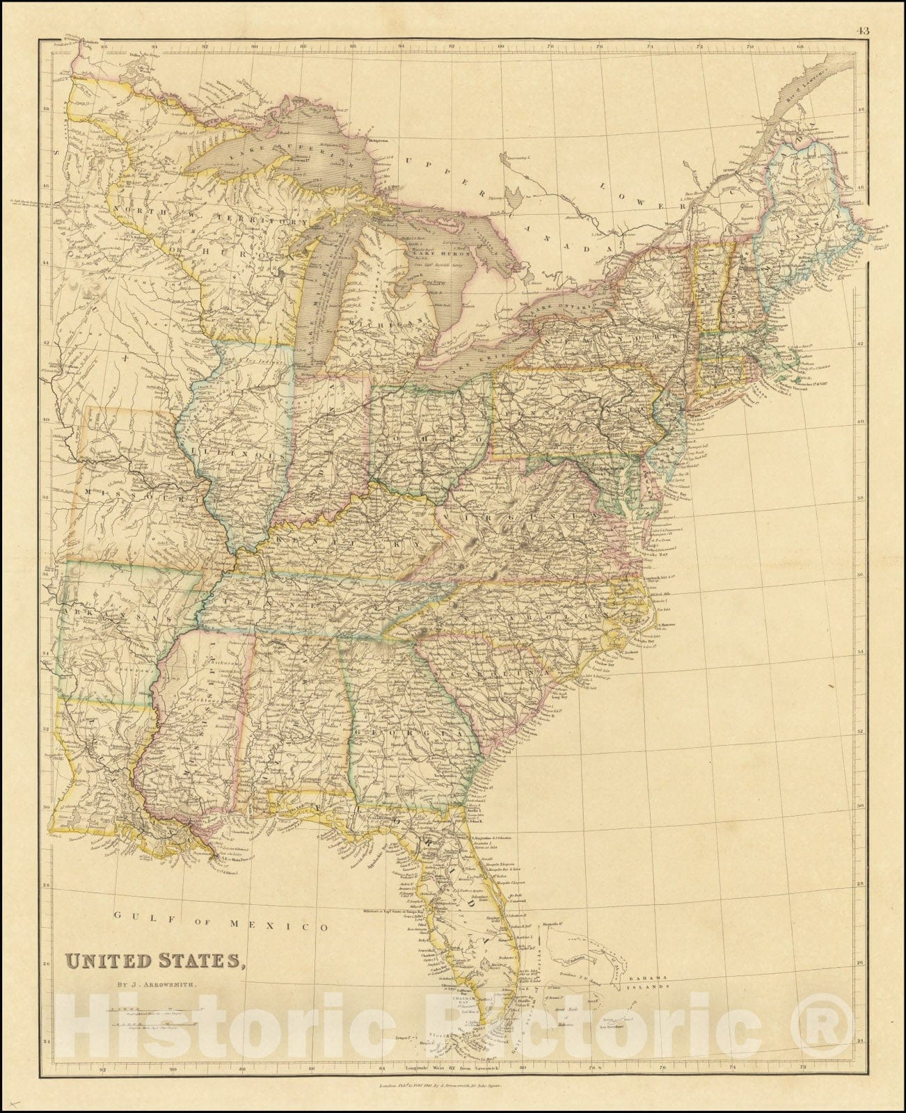 Historic Map : United States, By J. Arrowsmith, 1842, Vintage Wall Art