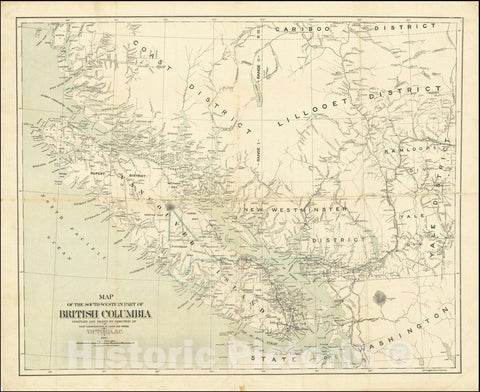 Historic Map : South-Western Part of British Columbia Compiled and Drawn By Direction of the Honorable R.F. Green, Chief Commissioner of Lands and Works Victoria, B.C. 1911, 1911, Vintage Wall Art