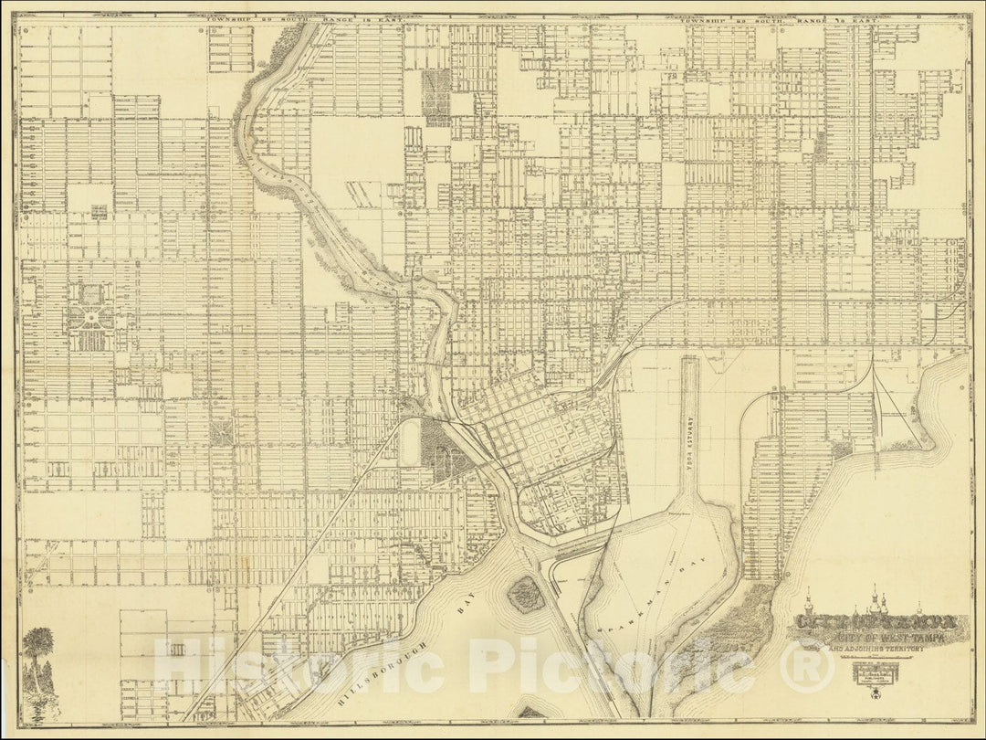 Historic Map : City of Tampa Including City of West Tampa and Adjoining Territory, 1913, Vintage Wall Art