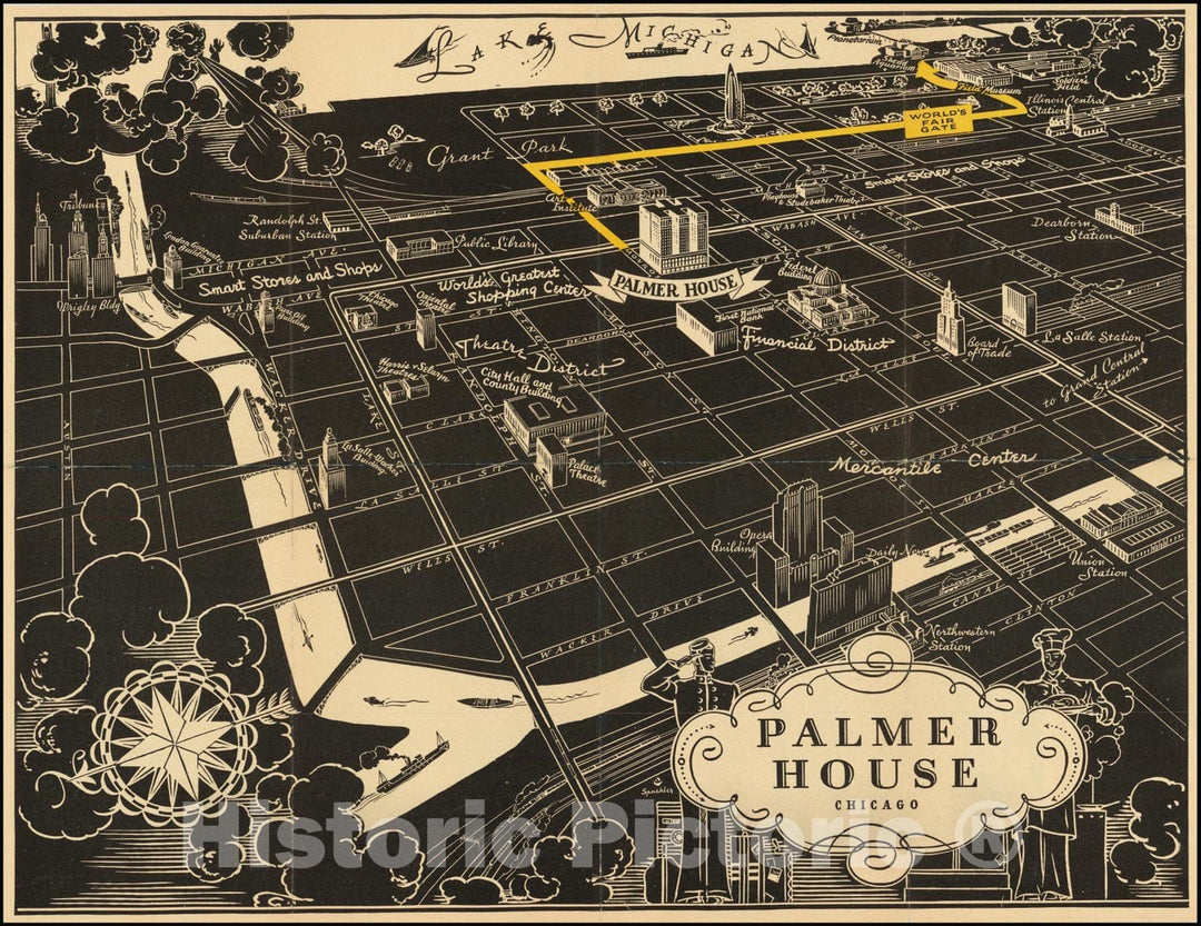 Historic Map : Palmer House Chicago, 1934, Vintage Wall Art