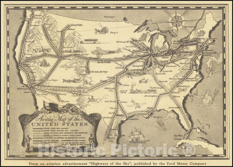 Historic Map : Airway United States, 1928, Vintage Wall Art