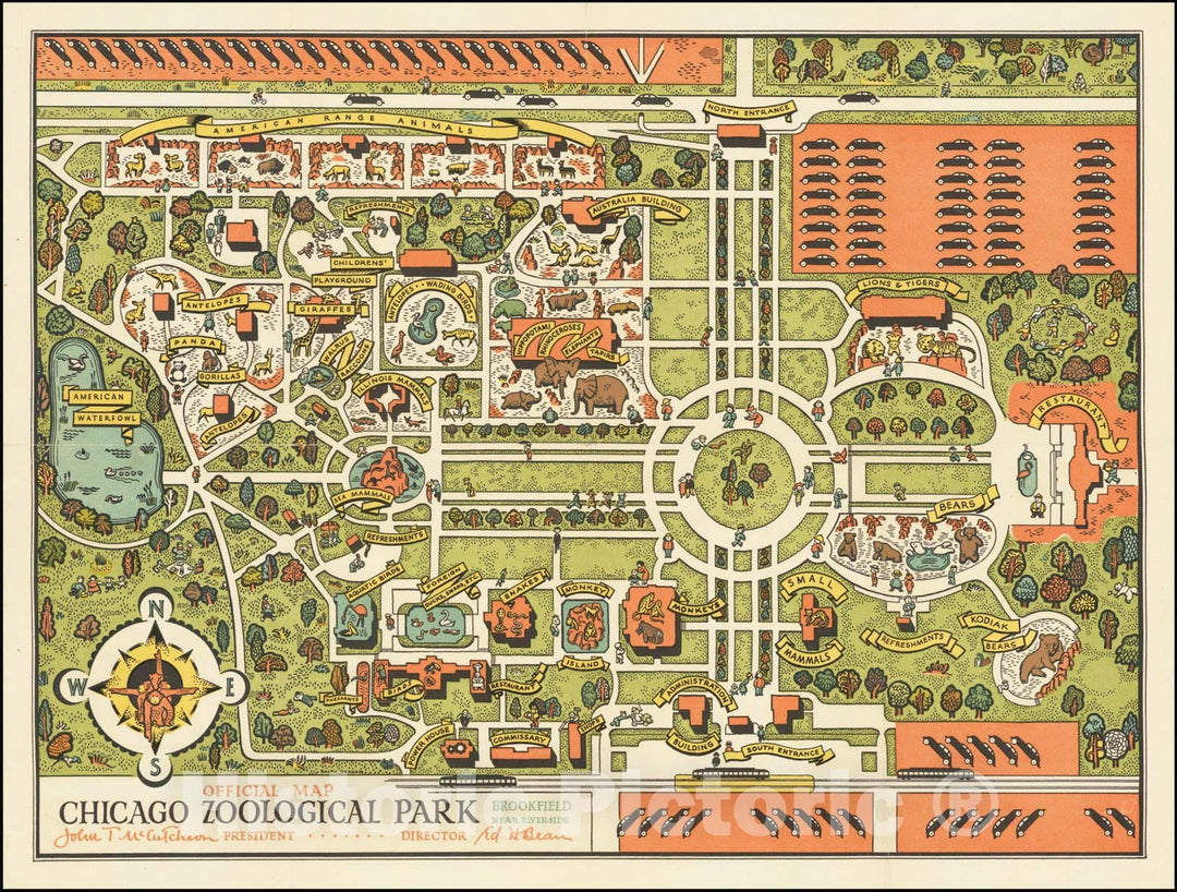 Historic Map : Official Map Chicago Zoological Park, 1935, Vintage Wall Art
