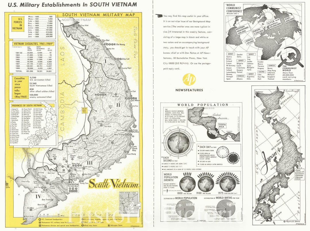 Historic Map : U.S. Military Establishments in South Vietnam, 1969, Vintage Wall Art