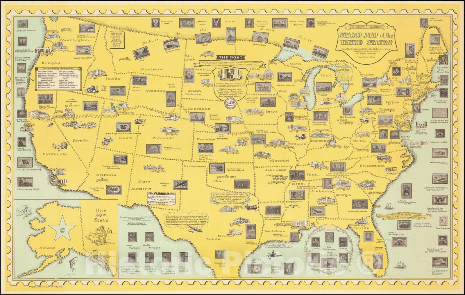 Historic Map : The Philatelic Institute's Stamp United States,  1959, Vintage Wall Art
