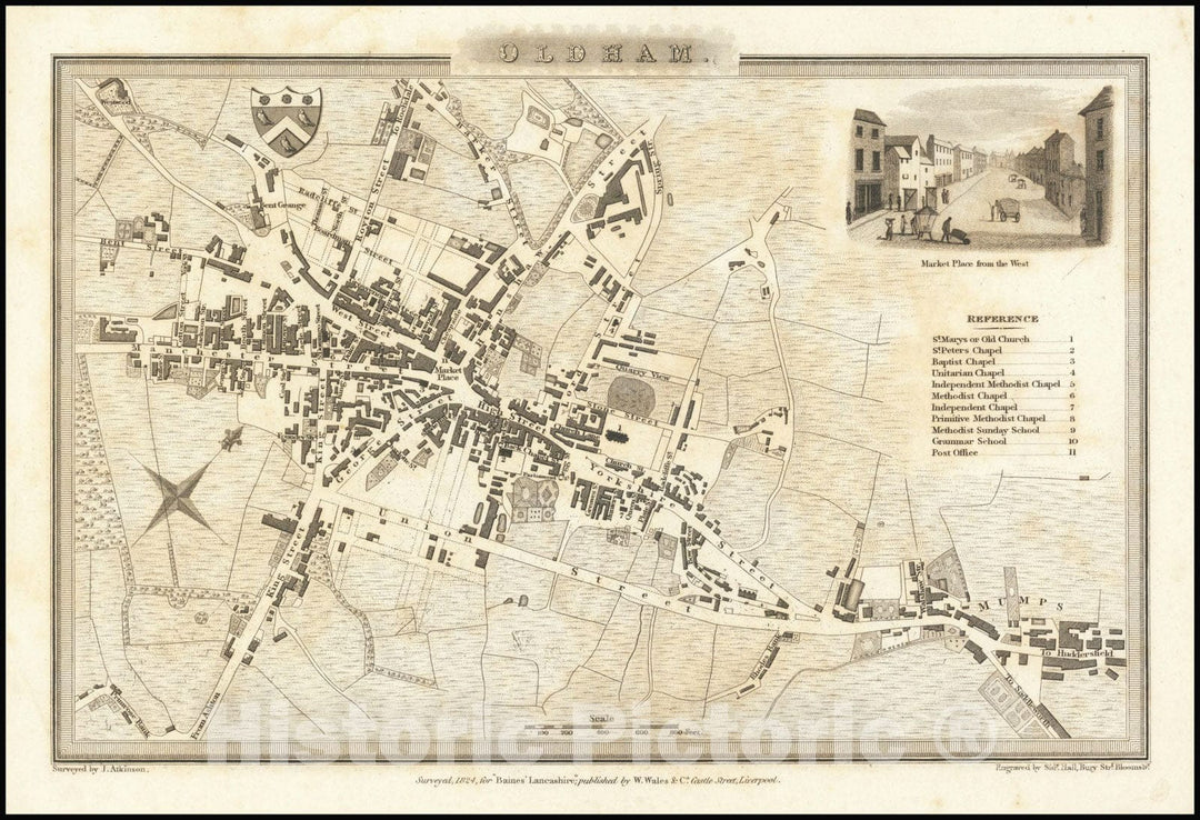 Historic Map : Oldham, 1822, Vintage Wall Art