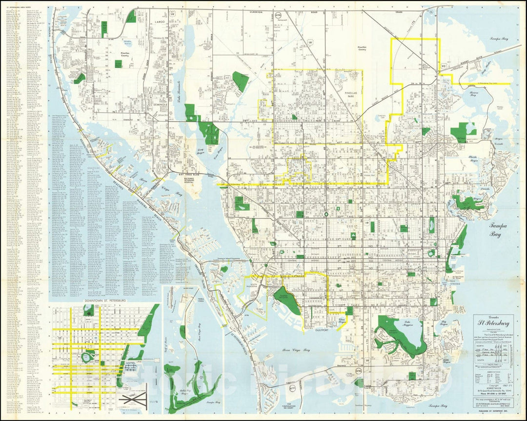 Historic Map : Pinellas County Greater St. Petersburg Clearwater, 1967, Vintage Wall Art