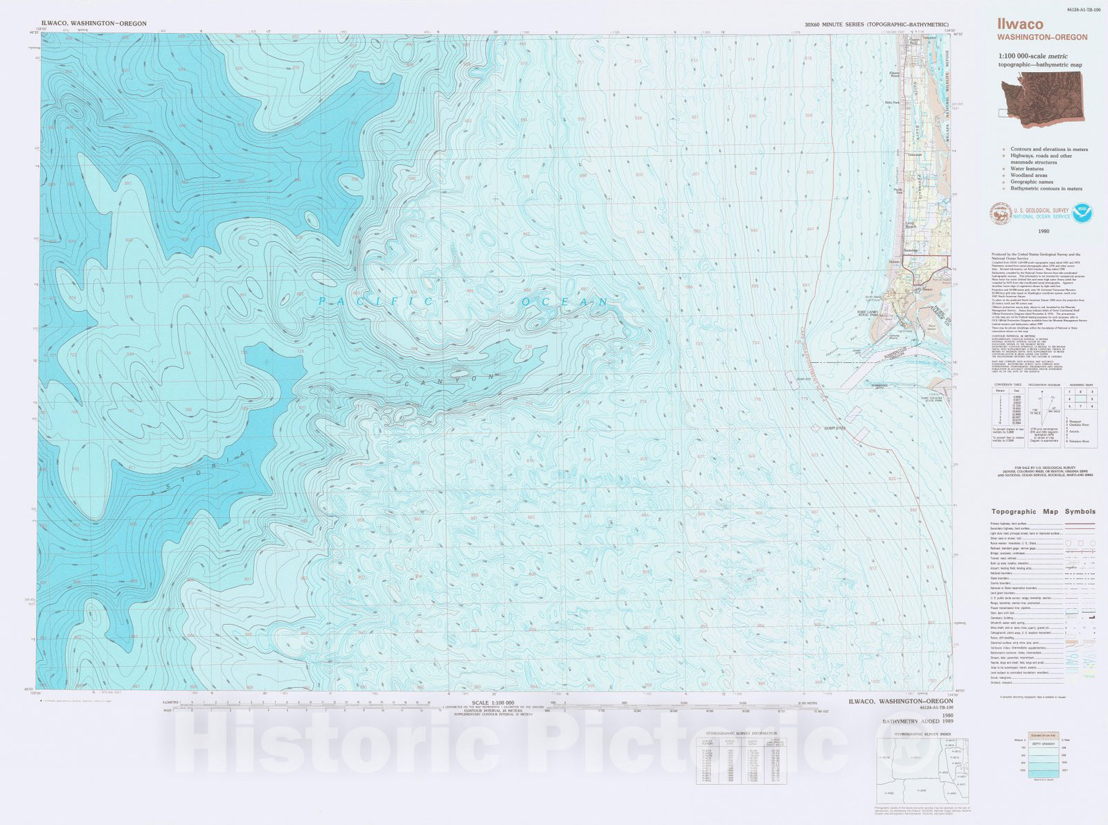 Historic Nautical Map Ilwaco, OR, WA, 1980 NOAA Topographic Bathymet