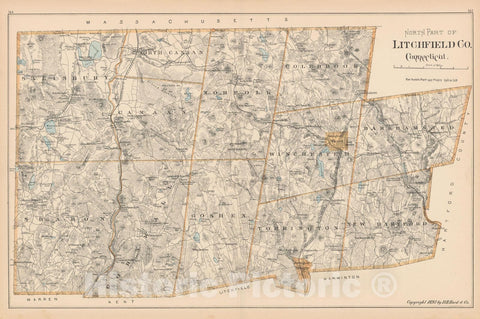 Historic Map : Litchfield 1893 , Town and City Atlas State of Connecticut , Vintage Wall Art