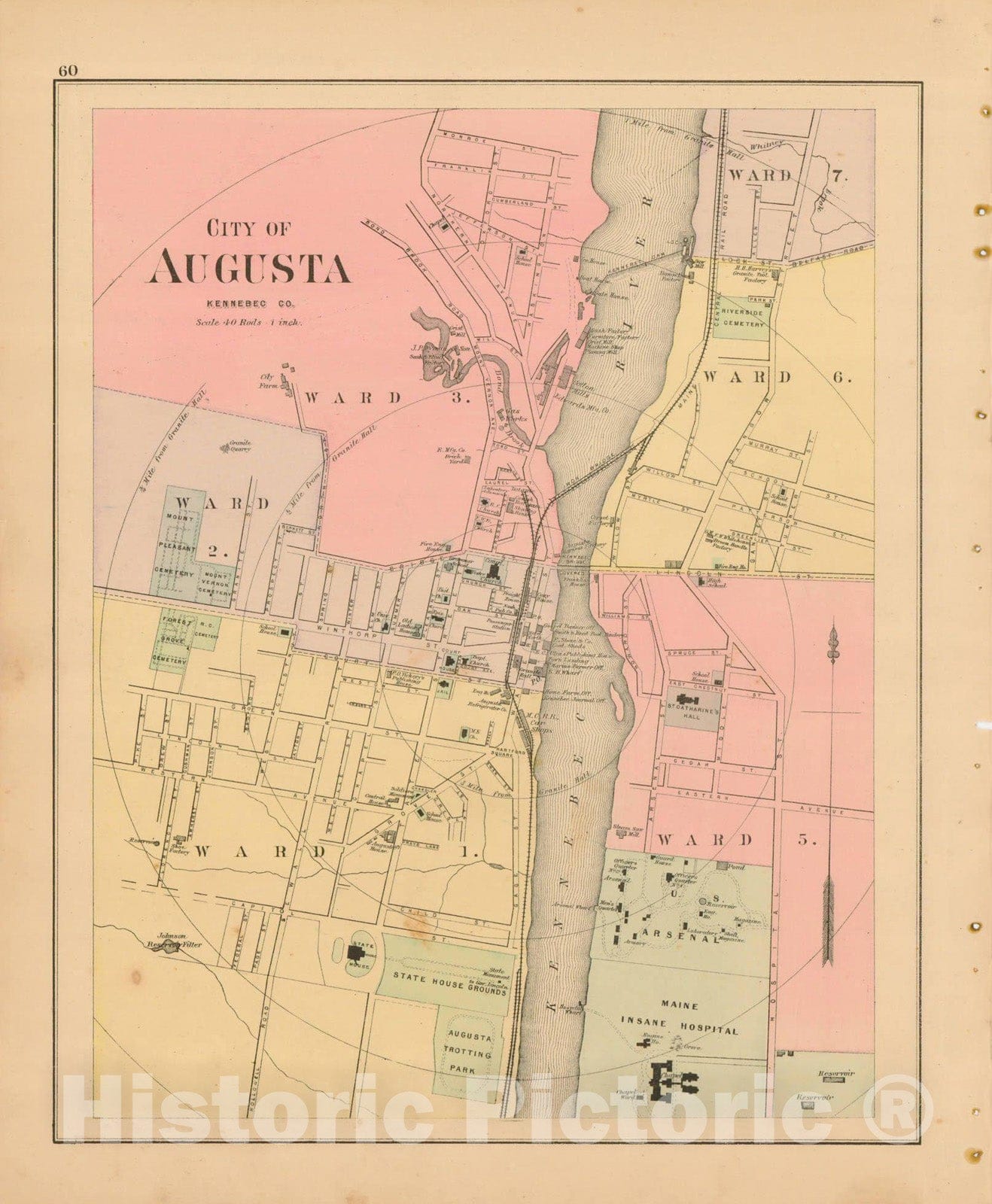 Historic Map : Atlas State of Maine, Augusta 1894-95 , Vintage Wall Art