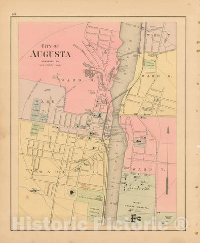 Historic Map : Atlas State of Maine, Augusta 1894-95 , Vintage Wall Art