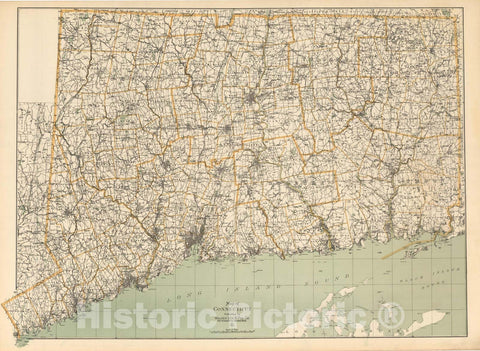 Historic Map : Connecticut 1903 , Northeast U.S. State & City Maps , Vintage Wall Art