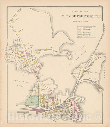 Historic Map : Portsmouth 1892 , Town and City Atlas State of New Hampshire , v7, Vintage Wall Art