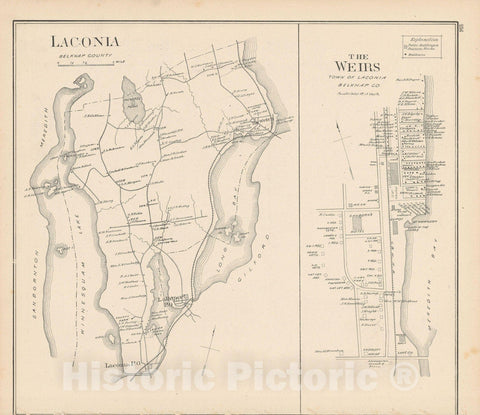 Historic Map : Laconia 1892 , Town and City Atlas State of New Hampshire , v3, Vintage Wall Art