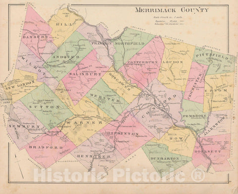 Historic Map : Merrimack 1892 , Town and City Atlas State of New Hampshire , Vintage Wall Art