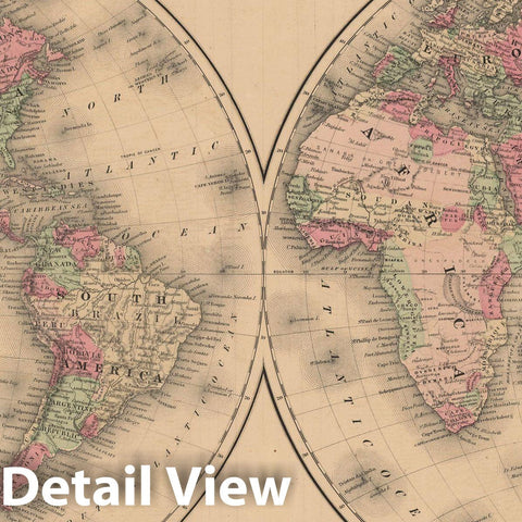 Historic Map : World Map 1864 , Johnson's Atlas World , Vintage Wall Art