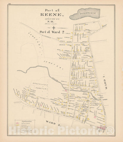 Historic Map : Keene 1892 , Town and City Atlas State of New Hampshire , v7, Vintage Wall Art