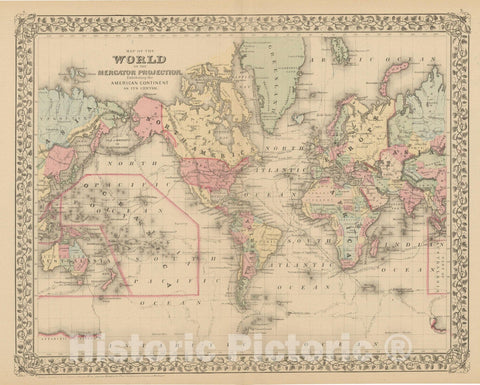 Historic Map : Mitchell's New General Atlas, World Map 1882 , Vintage Wall Art