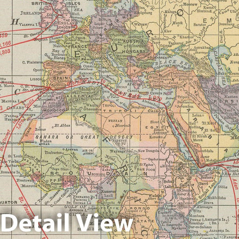 Historic Map : World Map 1900 , Universal Atlas World , v4, Vintage Wall Art