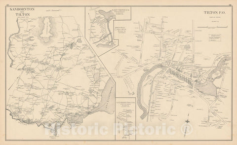 Historic Map : Sanbornton & Tilton 1892 , Town and City Atlas State of New Hampshire , Vintage Wall Art