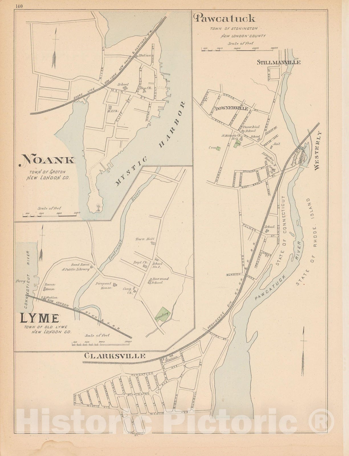 Historic Map : Groton & Old Lyme & Stonington 1893 , Town and City Atlas State of Connecticut , Vintage Wall Art