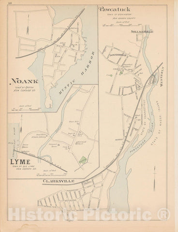 Historic Map : Groton & Old Lyme & Stonington 1893 , Town and City Atlas State of Connecticut , Vintage Wall Art