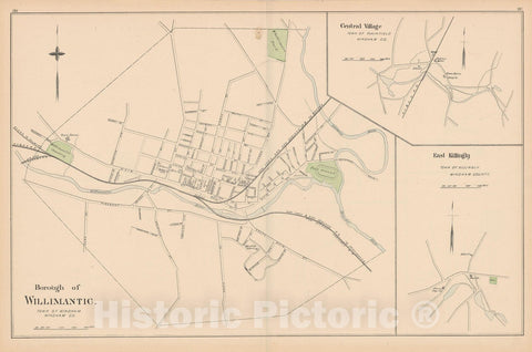 Historic Map : Killingly & Plainfield & Windham 1893 , Town and City Atlas State of Connecticut , v2, Vintage Wall Art
