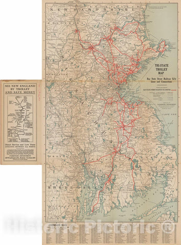 Historic Map : New Hampshire, Tri-State Trolley Map Transit Railroad Catography , Vintage Wall Art