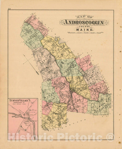 Historic Map : Atlas State of Maine, Androscoggin 1894-95 , Vintage Wall Art