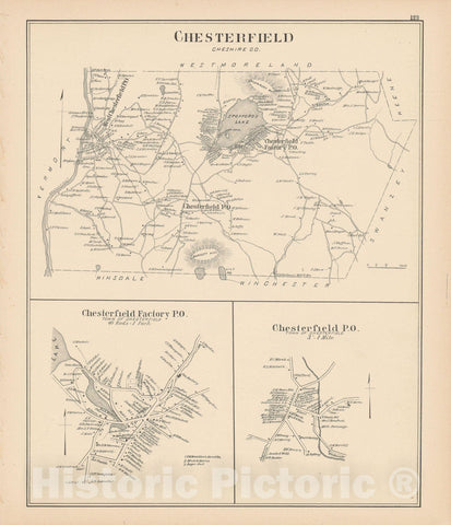 Historic Map : Chesterfield 1892 , Town and City Atlas State of New Hampshire , Vintage Wall Art