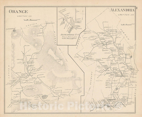 Historic Map : Alexandria & Orange 1892 , Town and City Atlas State of New Hampshire , Vintage Wall Art