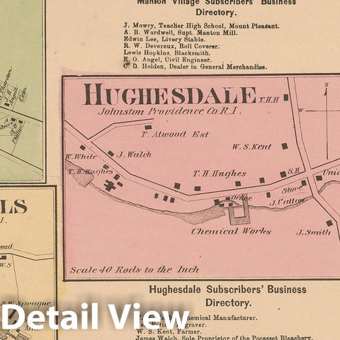 Historic Map : Atlas State of Rhode Island, Graniteville & Manton Village 1870 , Vintage Wall Art