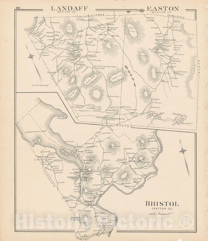 Historic Map : Bristol & Easton & Landaff 1892 , Town and City Atlas State of New Hampshire , Vintage Wall Art