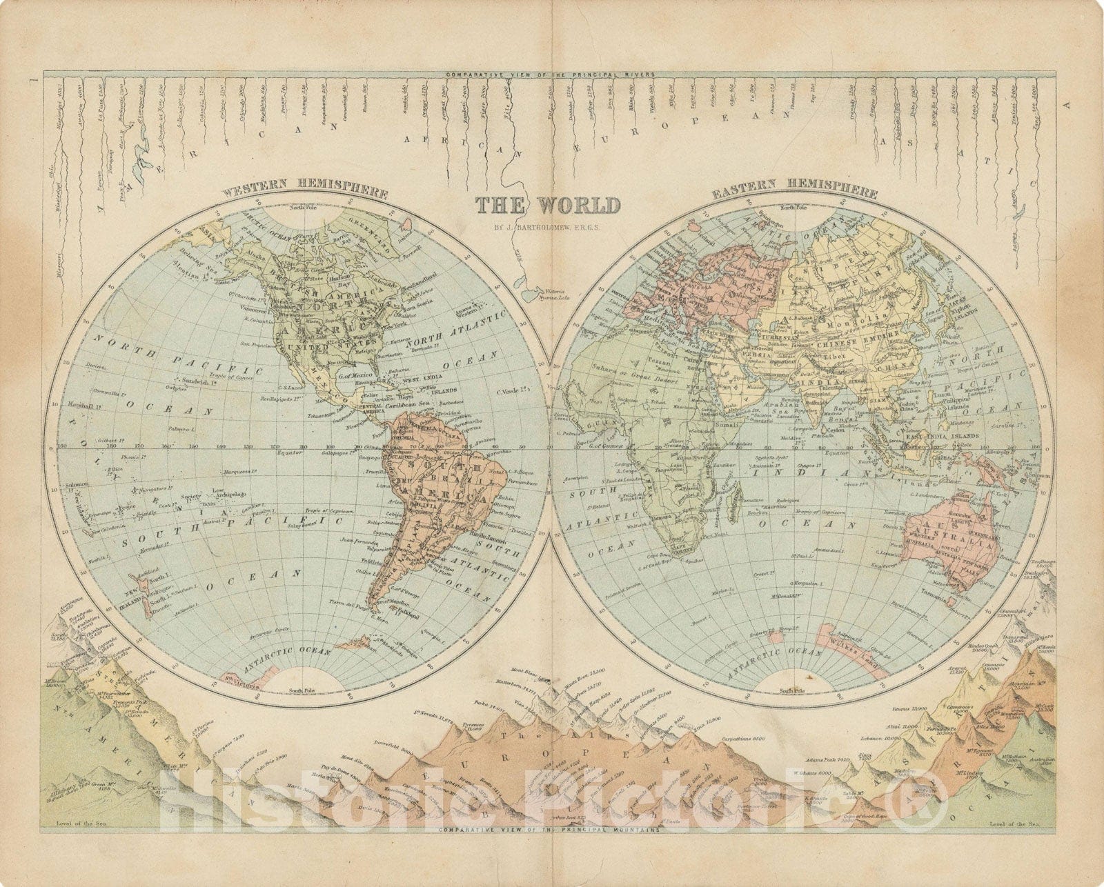 Historic Map : Student Atlas of Modern Geography, World Map 1875 , v2, Vintage Wall Art