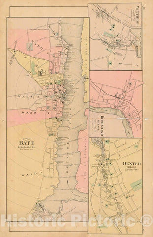 Historic Map : Atlas State of Maine, Bath & Dexter & Richmond & Winthrop 1894-95 , Vintage Wall Art