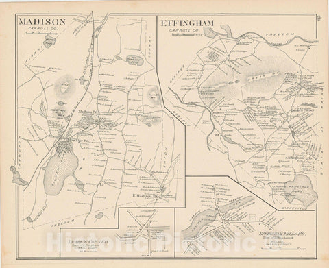 Historic Map : Effingham & Madison 1892 , Town and City Atlas State of New Hampshire , Vintage Wall Art