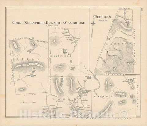Historic Map : Cambridge & Dummer & Millsfield & Odell 1892 , Town and City Atlas State of New Hampshire , Vintage Wall Art