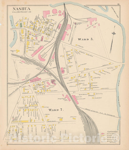 Historic Map : Nashua 1892 , Town and City Atlas State of New Hampshire , v9, Vintage Wall Art