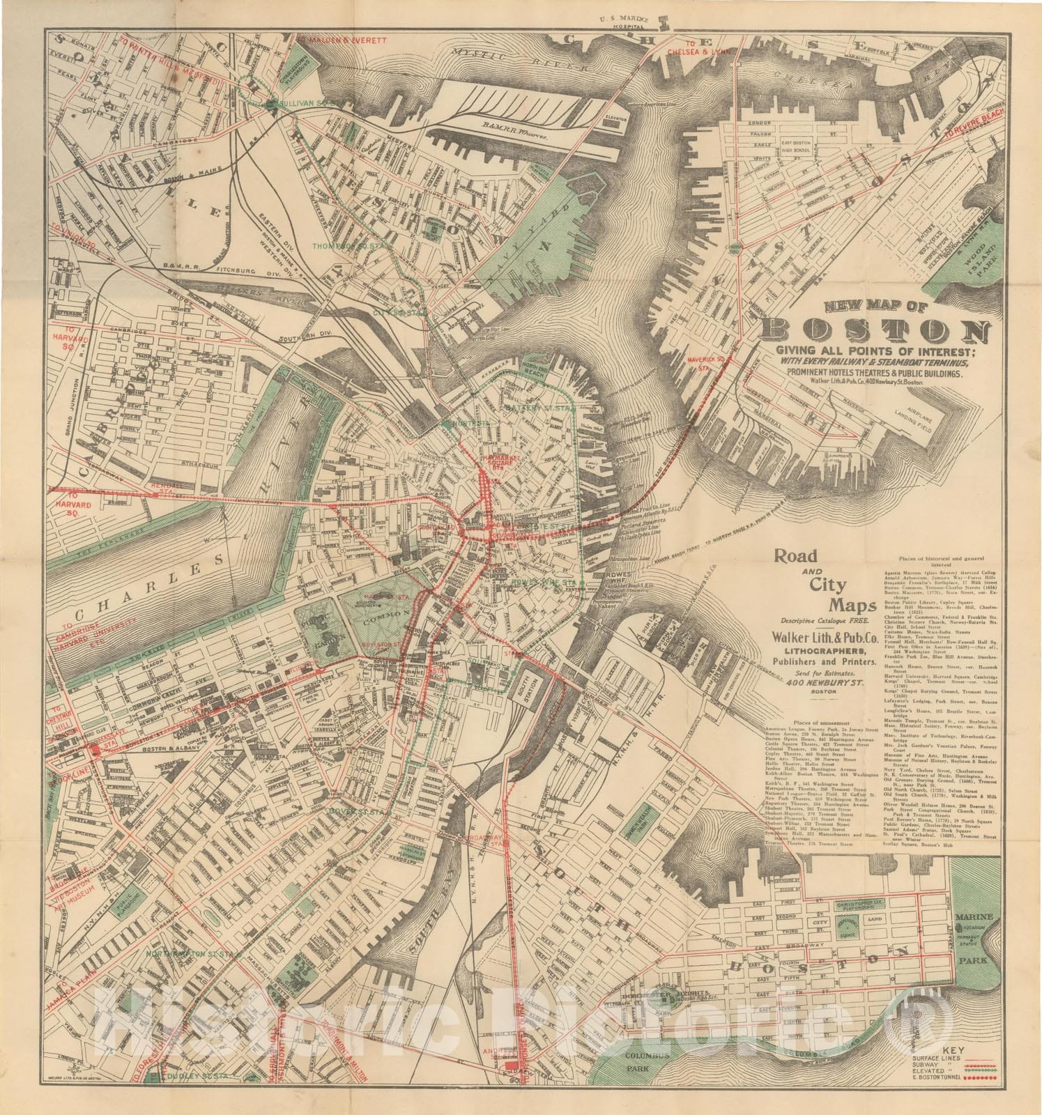 Historic Map : Boston Walker Pocket Maps, 1918 , Vintage Wall Art ...