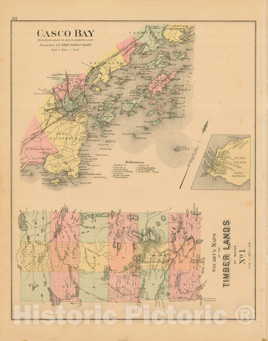 Historic Map : Atlas State of Maine, Casco Bay & Timber Lands Number 1 1894-95 , Vintage Wall Art