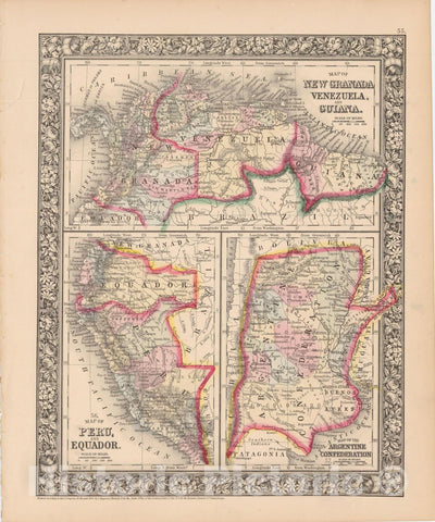 Historic Map : Venezuela & Peru & Argentina & Ecuador & Guiana & Colombia 1864 , New General (World) Atlas , Vintage Wall Art