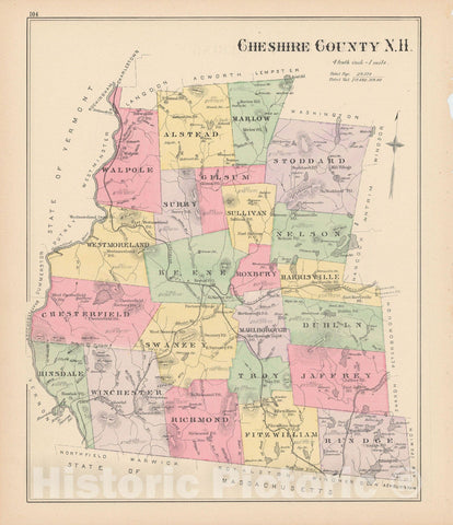 Historic Map : Cheshire 1892 , Town and City Atlas State of New Hampshire , Vintage Wall Art