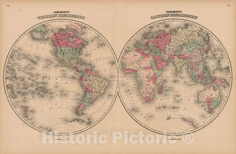 Historic Map : Atlas World, World Map 1866 , Vintage Wall Art