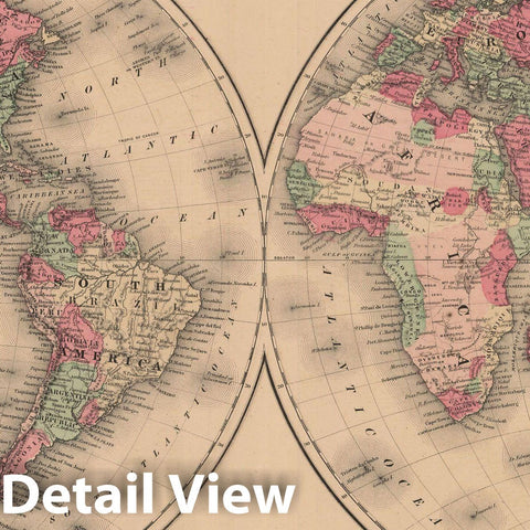 Historic Map : Atlas World, World Map 1866 , Vintage Wall Art